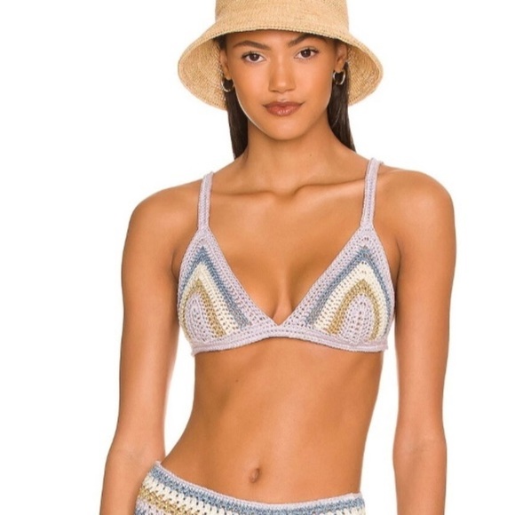 NEW Maiya Bikini Top Paris Joy Cotton Blend Crochet Knit with Gold Metallic S - Picture 1 of 5